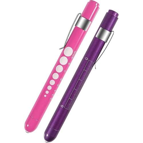 2PCS Pen Light with Pupil Gauge Premium Copper Reusable LED Penlights for Doctors Medical Nursing Students etc Purple Rose
