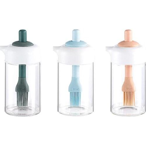 2 In 1 Oil Silicon Brush Glass Bottle Press-on Seasoning Bottle BBQ Oil Spray Bottle Kitchen Baking