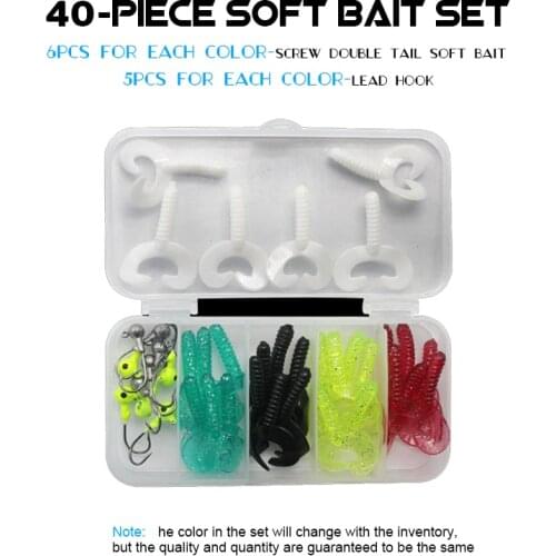 40Pcs/Box Soft Lure 1.8G Round Head Hooks 3.5cm Double Tail Soft Bait Artificial Silicone Worm Bait Fishing Accessories