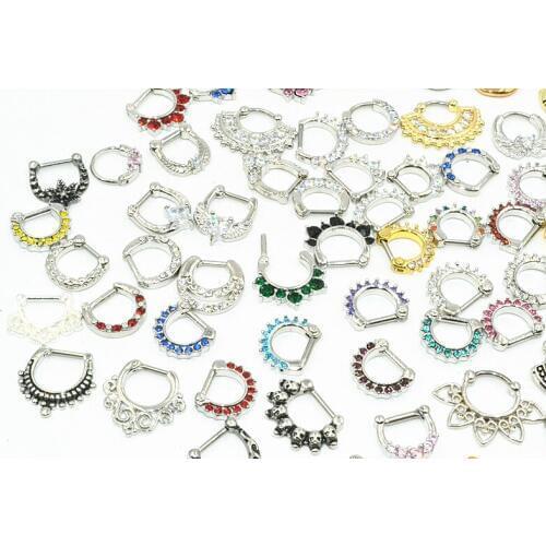 60pcs 14g/16g mix nose Clicker Hoop Septum Earring/Hoop Ring/Nipple Jewerly CZ Nose Ring body piercing jewelry Mix Styles