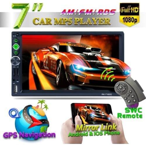 7" Double 2 Din 1080P HD Car Radio Video Stereo GPS Mirror Link for Android iOS with RDS/AM/FM Camera Free 8G Map
