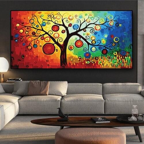Tree of Life Money Tree Abstract Oil Painting on Canvas Scandinavian Posters and Prints Cuadros Wall Art Picture for Living Room