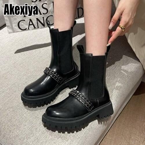 Women Ankle Boots Med Heel Platform Non Slip PU Leather Soft Short Boots Shoes Round Toe Slip On Boots BC1896