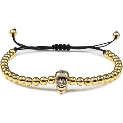 Fashion Beads Skull Head Bracelet Handmade Braided Bracelets Charm Wrap Bangles Adjustable Rope Punk Jewelry For Men Women Gifts