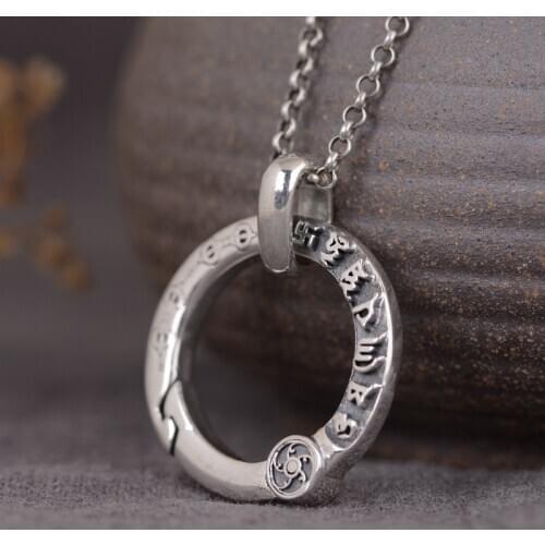 BOCAI New 100% pure S925 silver Man and Woman pendant retro simplicity buckle accessories six-character mantra keychain