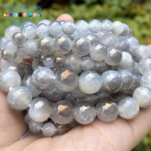 6/8/10mm Natural Stone Beads Gray Cracked Agates Round Spacer Loose Beads For Jewelry Making DIY Bracelets Accessories 15