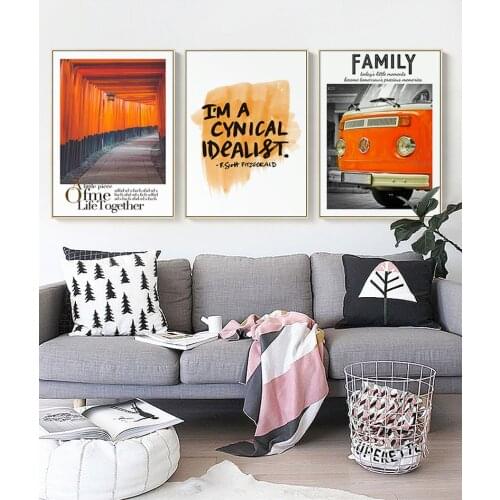 Nordic Canvas Painting Retro European City Scenery Picture Home Decor Wall Art Red Car bike Posters and Prints for Bedroom