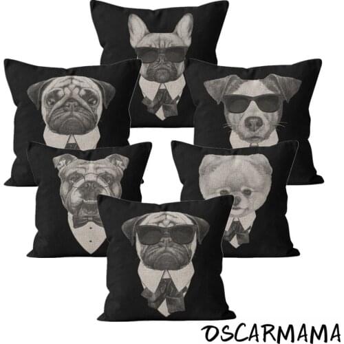 Gothic Animal Portrait Fox French Bulldog Corgi Boston Terrier Sausage Boxer Dog Pillowcase Black White Funny Cute Cushion Cover