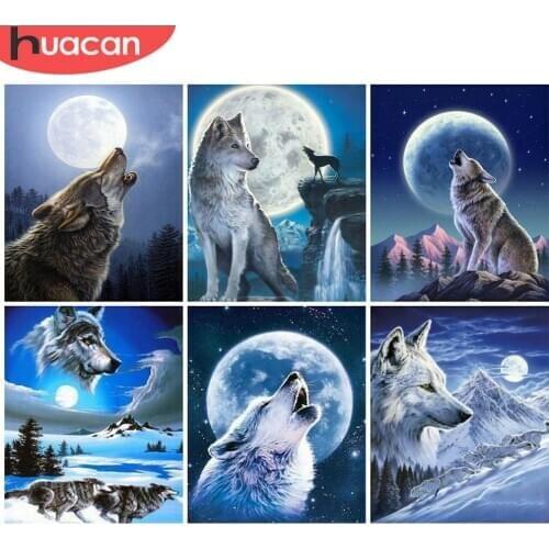 HUACAN Paint By Number Wolf Animals Drawing On Canvas HandPainted Art Gift DIY Pictures By Number Night Moon Kits Home Decor