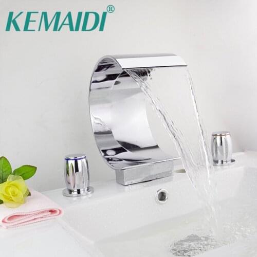 KEMAIDI Hight Quality Bathroom Mixer Deck Mounted Bathtub Waterfall Basin Mixer Tap Chrome Faucet Set 3Pcs N0010