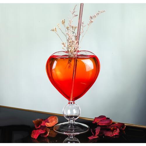 Lover Theme Heart Shape Sweetheart Cocktail Glass Creative Bar Party Mixing Wine Special Drinks Straw Goblet Valentines Day Cup