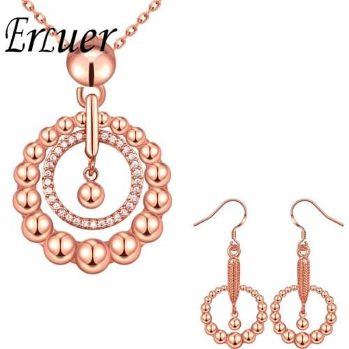 ARUEL nigerian jewelry set for women fashion crystal bridal wedding popular necklace pendant earring party Rose gold jewelrys