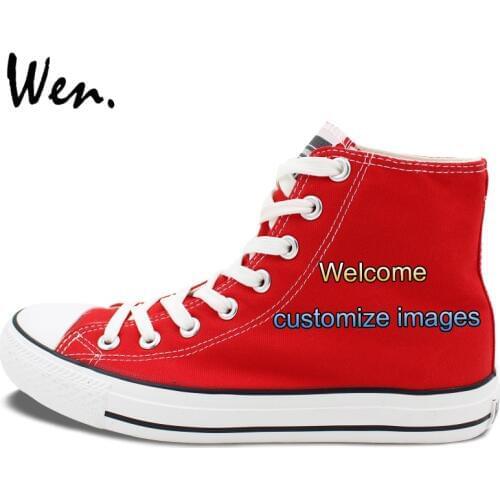 Wen Red Hand Painted Shoes Customize High Top Canvas Sneakers Offer Pictures You Like Accept Bargain According to Complexity
