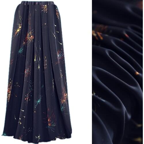 1 Meter Silk Printed Crepe De Chine, Navy Blue Fireworks, Width 138, Thickness 18 Mm