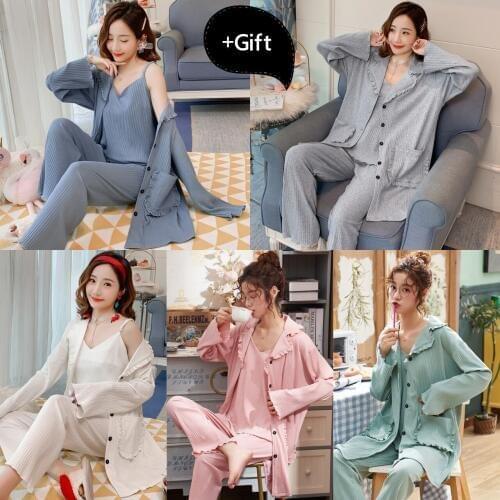 3 Sets lace Bath Robe Sleepwear Sexy nightwear Pajamas Kimono Robe Bathrobe Autumn Female Robe Dressing Gowns Nightgown Pajamas