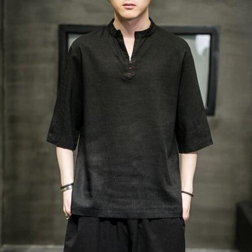 Summer Men Linen Shirt Chinese Style Retro Casual Tops Plus Size Kung Fu Traditional Asian Clothes Tang Suit Tops For Man 30458