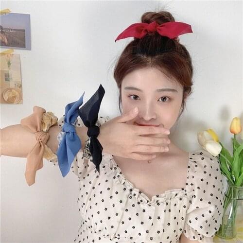 Fashion Solid Color Bow Scrunchie for Women Ponytail Holder Hair Accessories Knot Hair Tie Scarf Ribbon Elastic Hair Band Gift