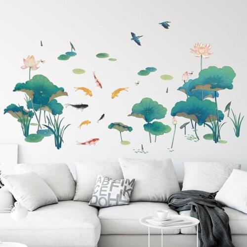 Chinese Lotus Flower Wall Stickers Living Room Sofa Backdrop Self-adhesive Mural Home Office Decor Art DIY Decals for Furniture