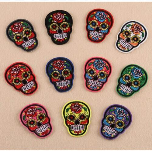11 Colors Rose Skull Head Embroidery Patches for Clothing Punk Rock DIY Applique Stripe Sewing Badge Sticker Ironing Patches