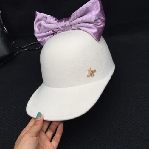 New winter white wool womens hat with big Purple bow noblewoman fashion baseball cap knight ins in excess