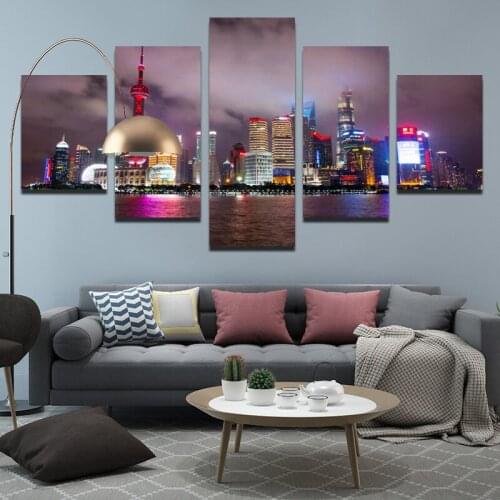 The Lighted Scenery Of Wanjia In The Coastal City Of Hong Kong At Night. Color Poster. Home Furnishing Decoration Print Canvas