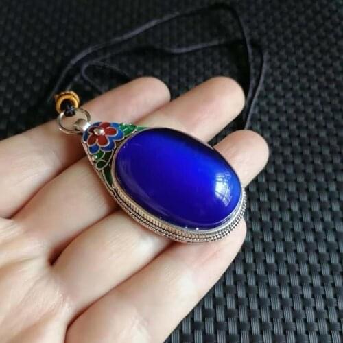 925 Silver Inlaid Opal Drop Pendant Necklace Sweater Chain Sapphire Blue Egg Noodle Jewelry Female