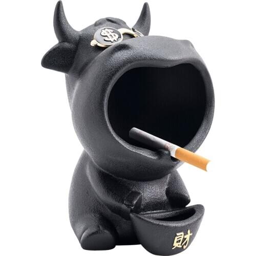 Ceramic Black Frosted Animal Ashtray Household Anti-fly Ash Large Capacity Portable Car Ashtray Decor Crafts Gift for Boyfriend