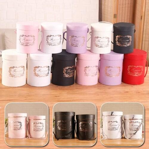 Portable Round Gift Box Fruit Flowers Gift Boxes Hot Stamping Party Candy Chocolate Storage Box Wedding Souvenir Gift Paper Bags