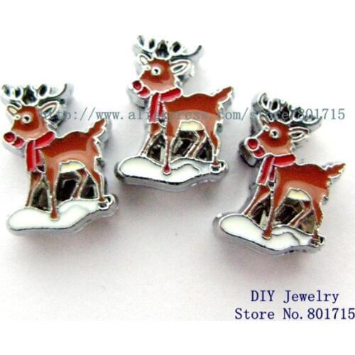 Christmas reindeer 100pcs 8mm slide charms as gift wholesales price DIY charms Internal Dia.8mm fit 8mm band zinc alloy