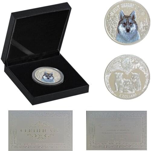Snow Wolf Designed Silver Coins Commemorative Protect Wildlife Animals Good Gifts W/ Luxury Box