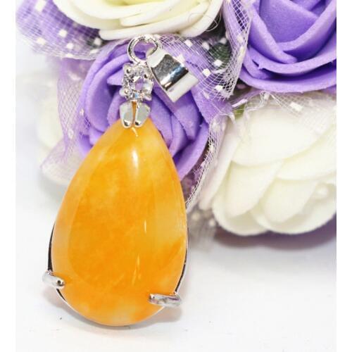 Teardrop yellow chalcedony jades stone pendant high quality charms women accessories silver-color hot sale jewelry 16*31mm B1850