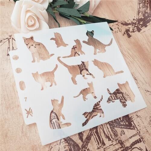 13*14cm cat family scrapbook stencils spray plastic mold shield DIY cake hollow Embellishment printing lace ruler valentine