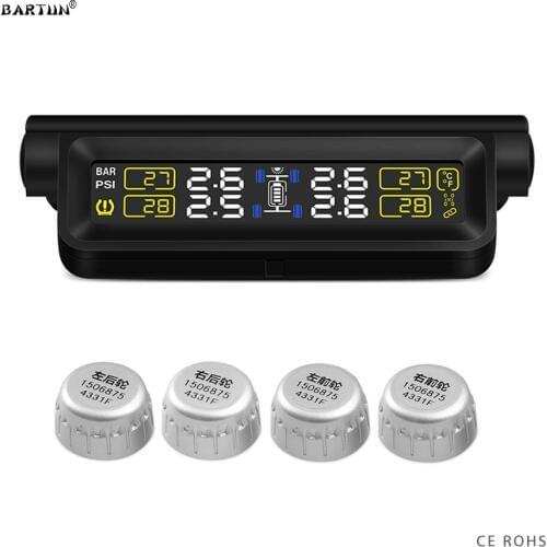 Intelligent Vehicle TPMS Tyre Pressure Monitoring System Tire Pressure Alarm Solar Charger With 4 External Sensor Detectors