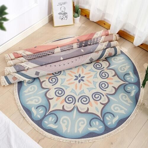 Retro Boho Round Carpet Boho Style Tassel Cotton Rug Hand Woven National Classic Tapestry Sofa Cushion Tatami Floor Mats