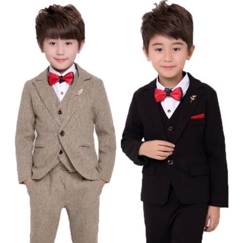 Flower Boys Wedding Party Suit Children Formal Jacket Vest pants Tie 4PCS Clothing Sets Kids Performances Dance Dresses Costume
