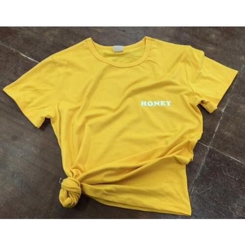 Aesthetic Girl Summer Outifts O-Neck T Shirt Honey Yellow Clothing T-Shirt 2021 Casual Honey Slogan Letter Harajuku Tee