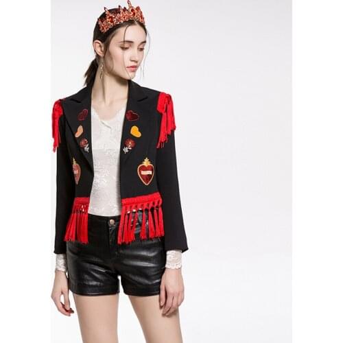 Autumn Runway Fashion Women Jacket High Quality Diamonds Sequined Tassel Heart Beaded Party Elegant Jackets