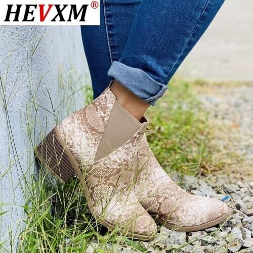 Snake Leopard Print Ankle Boots For Women Square Heel Fashion Boots Fashion Sexy Pointed Toe Women Shoes 2020 New Chelsea Boots
