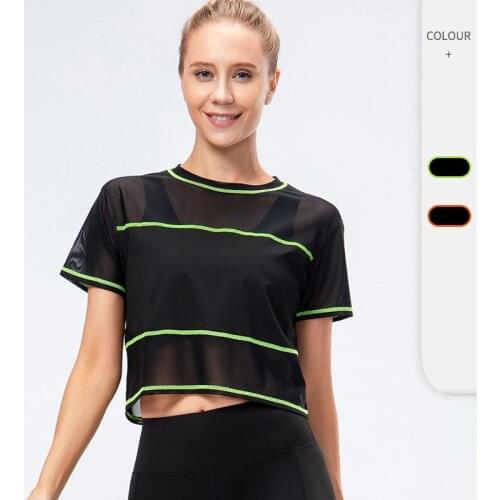 Women Mesh Sports Shirts Gym Workout Trainning Tops Quick-Dry Fitness Short Sleeve T-Shirts Yoga Crop Top Breathable Sportswear