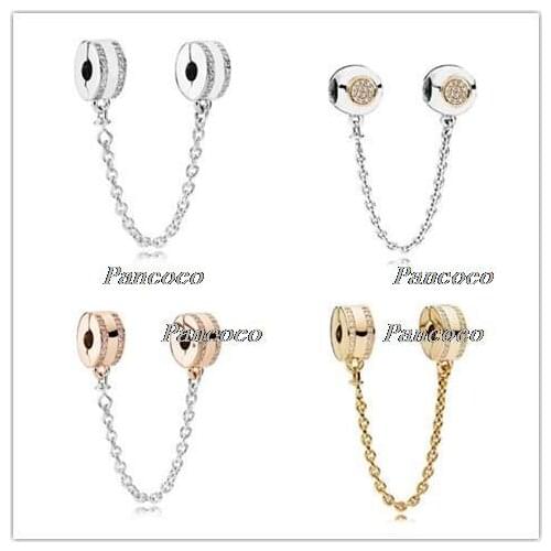 925 Sterling Silver Charm Insignia With Crystal Safety Chain Clip Beads Fit Women Pandora Bracelet & Bangle Diy Jewelry