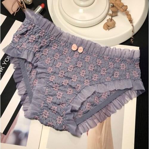Womens Cotton Underwear Sexy Lace Panties Fashion Flower Comfortable Briefs Low Waist Seamless Underpants Female Lingerie