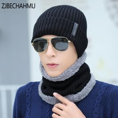 Winter Beanies Men Scarf Knitted Hat Caps Mask Gorras Bonnet Warm Baggy Winter Hats For Men Women Skullies Beanies Hats 2019 New