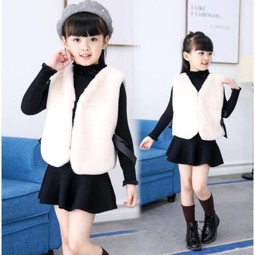 Winter Girl clothes girl faux fur Vest children clothing baby Girl with bow knot Waistcoat girls warm outerwear 5 colors for 1-6