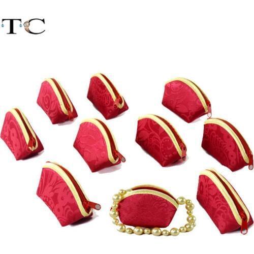 10pcs/lot Zipper Bag for Jewellery Red Color Jewelry Storage Packaging Gift Bags Organizer Case Purse Wedding 10*6*4cm