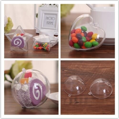 10Pcs Plastic Clear Christmas Tress Decorations Round Star Heart Ball Open Transparent Ornament Kids DIY festival Party Supplies