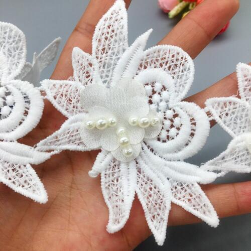 10x Pearl White Lotus Flower Lace Trim Patchwork Ribbon Sewing Supplies Craft DIY Handmade Knitting Wedding Decortion