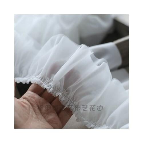 2meters Double Frilled Chiffon Cloth Lace Trim for DIY Crafts Costume Sewing Accessories White ChiffonLace Fabric 10cm Width