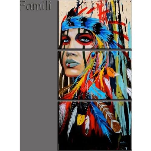 3pcs Modern Wall Art Prints Coloful Girl Feathered Women Canvas Painting For Living Room Home Decor free shipping Unframed