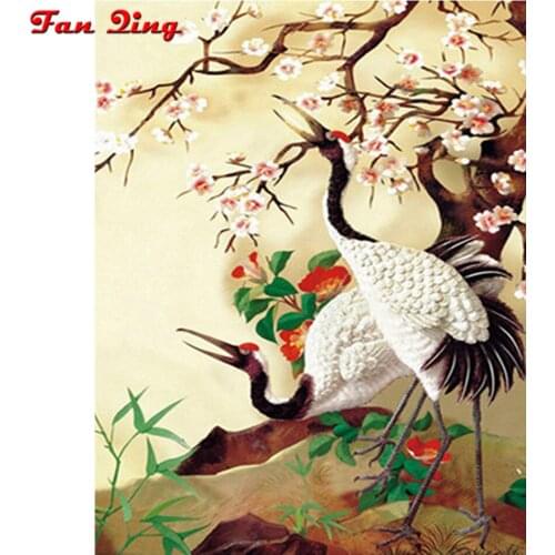 3d Diamond Painting Bird,White Crane Cross Stitch 5D Rhinestone Embroidery Flower DIY Full Round/Square Mosaic Needlework