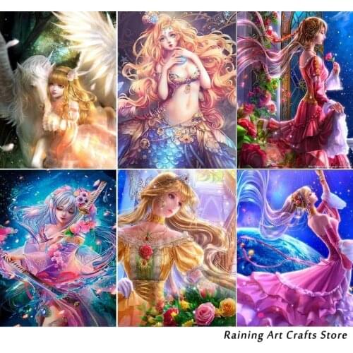 5D Diy Diamond Painting Cartoon Fantasy Fairy Mermaid Full Drill Embroidery Inlaid Rhinestone Mosaic Pictures Home Decoration